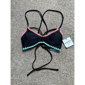 NEW With Tags Women’s Small Arizona Jean Co. Black Bikini Top Embroidered Edges
